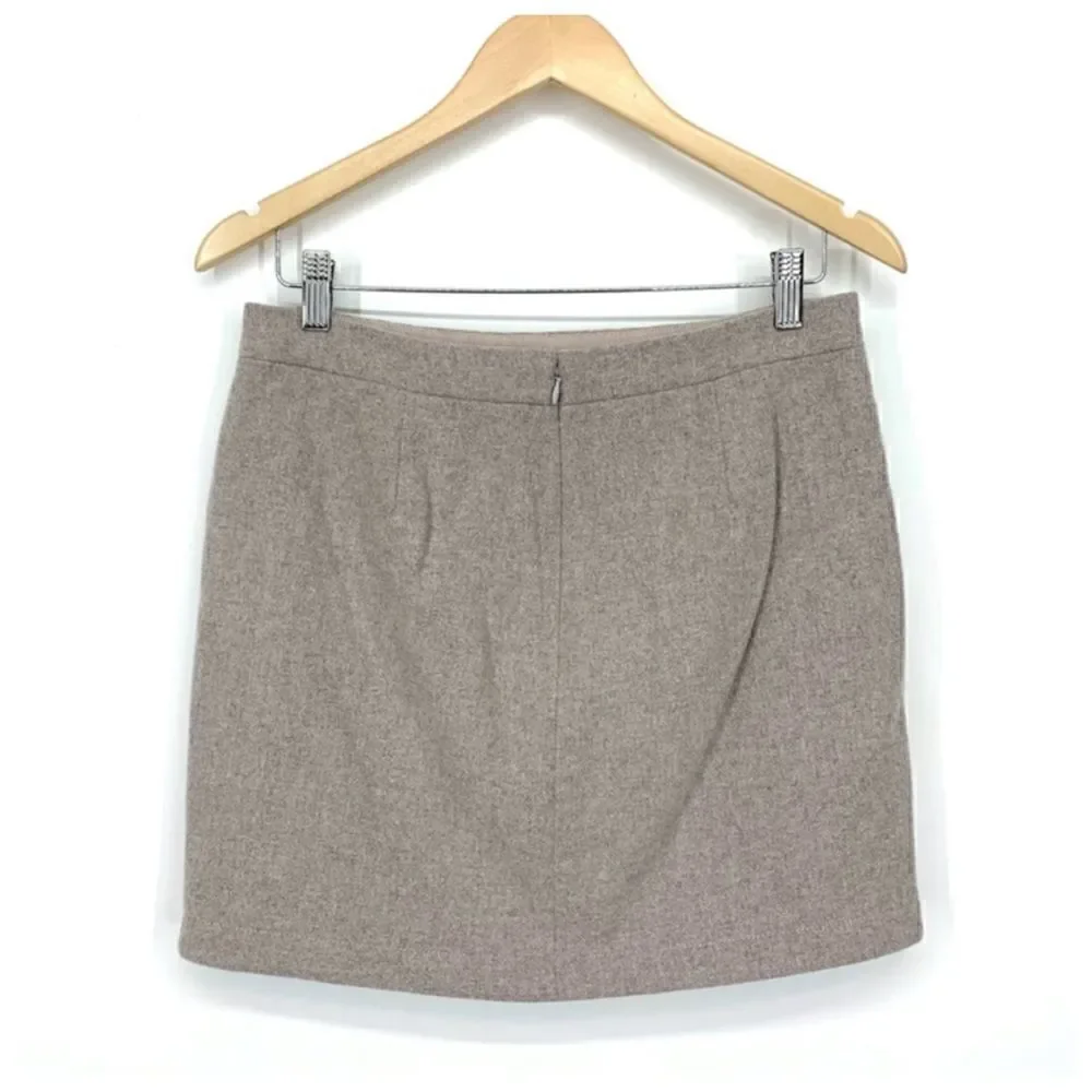 J. Crew Preppy Career Shirttail Wool Blend Mini Skirt In Stone Size 2